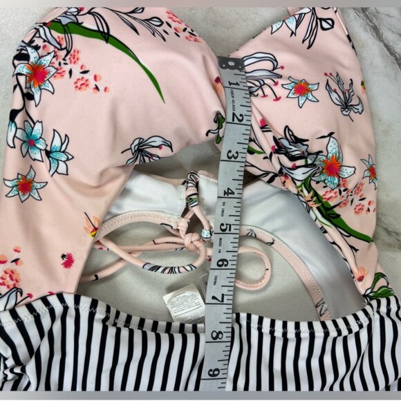 NWOT Cupshe Pink Floral Twist Front Striped Halter One Piece Cutout Swimsuit, M - Picture 6 of 14